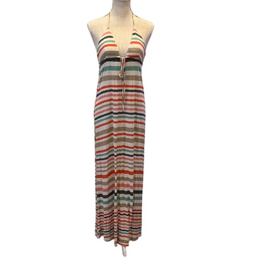 Testament Striped Linen‎ Blend Halter Maxi Dress - Small